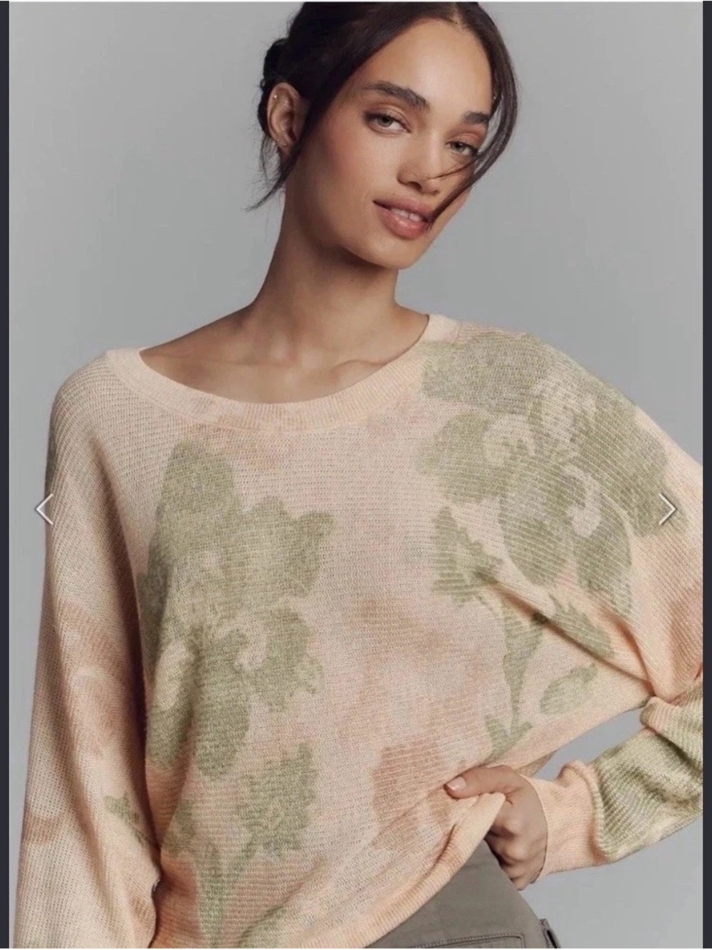 Anthropologie Pastel Pink & Sage Floral Knit Sweater